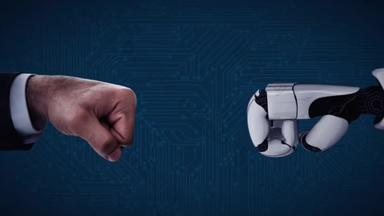 面向未来的机器人人工智能启发了人工智能技术的发展和机器学习的概念.全球机器人区块链科学研究为人类的未来生活。3D渲染图形